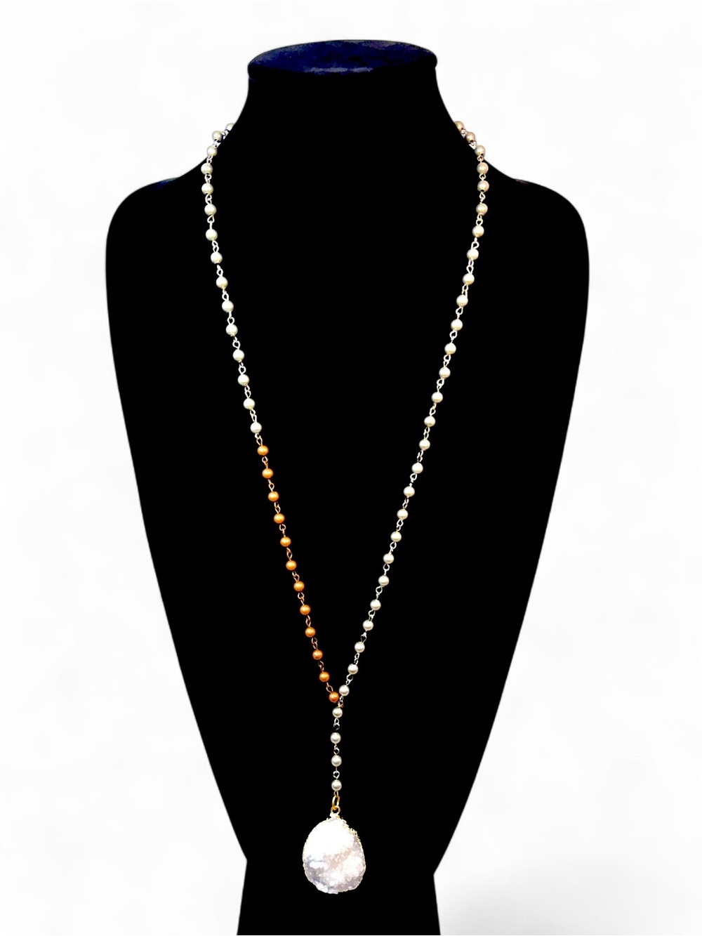 Gemelli White Druzy Quartz Natural Stone Y Necklace NWT Boho Chic